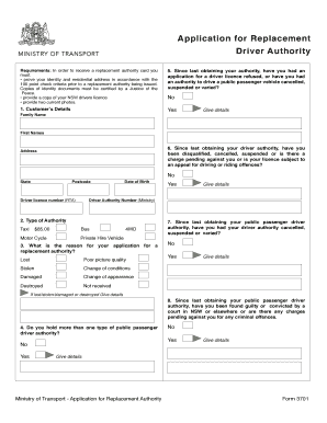 NSW Driver Authority Replacement Application