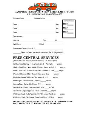 Camp Bus Transportation Enrollment Form