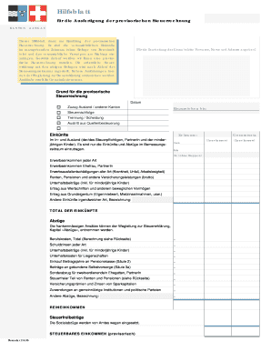 Hilfsblatt für die Ausfertigung der provisorischen Steuerrechnung