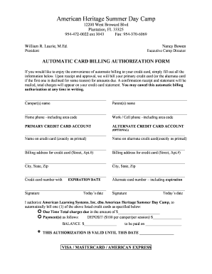 Automatic Card Billing Authorization Form