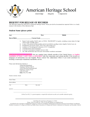 Request for Release of Student Records