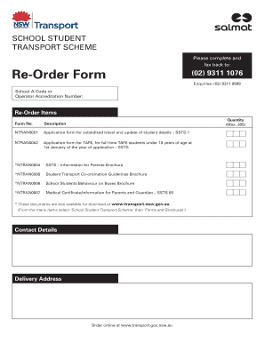 School Student Transport Scheme Re-Order Form