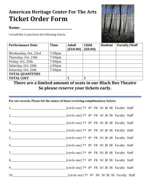 American Heritage Center for the Arts Ticket Order Form