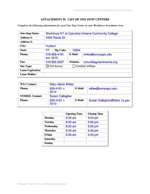 One Stop Center Information Form