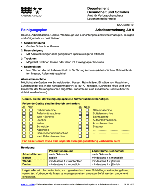 Reinigungsplan Arbeitsanweisung