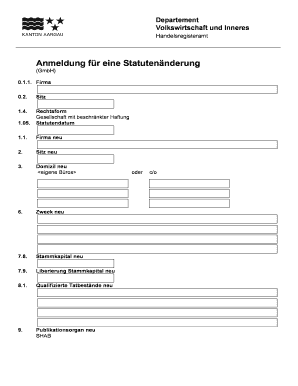 Anmeldung für eine Statutenänderung (GmbH)