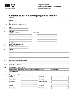 Anmeldung zur Neueintragung eines Vereins