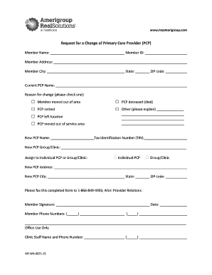 Request for Change of Primary Care Provider