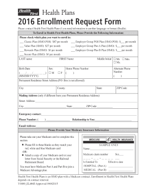 2016 Health First Health Plans Enrollment Form