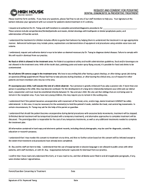 Pediatric Dental Treatment Consent Form