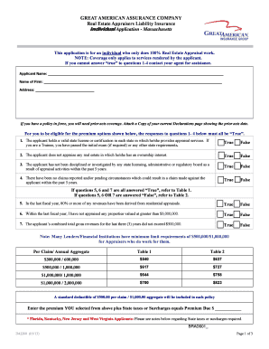 Real Estate Appraisers Liability Insurance Application