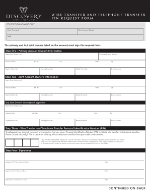 Wire Transfer and Telephone Transfer PIN Request Form