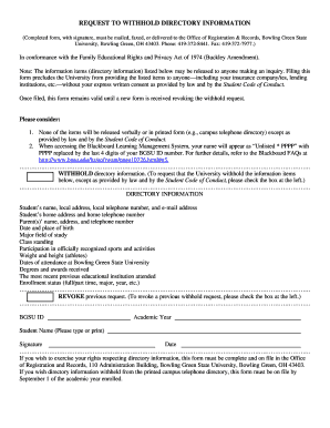 Request to Withhold Directory Information