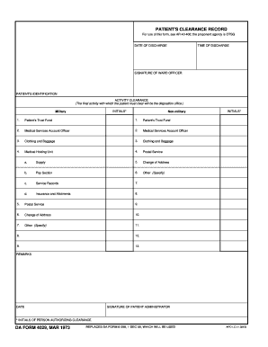 Patient's Clearance Record