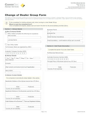 Change of Dealer Group Form