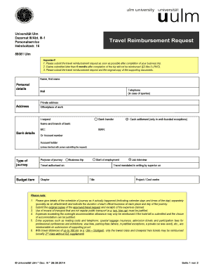 University of Ulm Travel Reimbursement Request