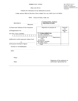 Goa VAT- XVIII Challan for TDS Remittance