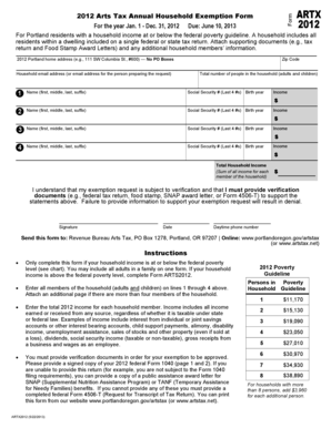 2012 Arts Tax Annual Household Exemption Form