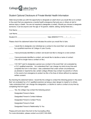 Student Mental Health Emergency Contact Form