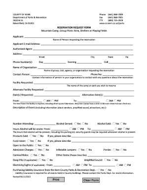 Kern County Parks Reservation Request Form