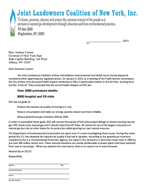 Letter to New York Governor on Natural Gas