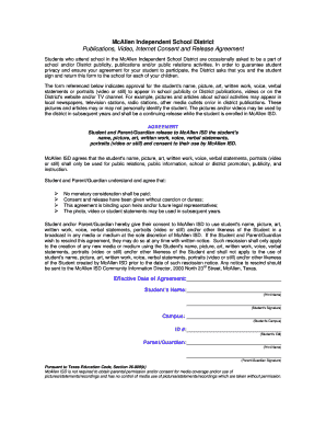 McAllen ISD Publications, Video, Internet Consent and Release Agreement