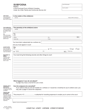 Subpoena Witness Form