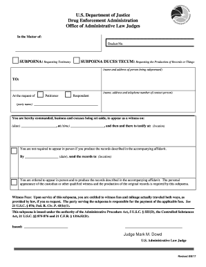 DEA Subpoena for Testimony and Records