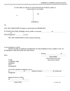 Illinois Subpoena Duces Tecum