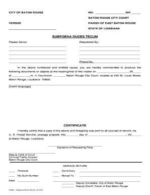 Louisiana Subpoena Duces Tecum