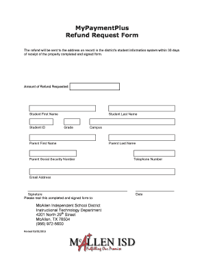 MyPaymentPlus Refund Request Form