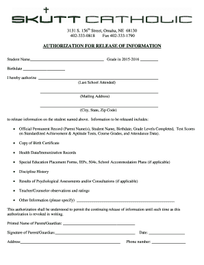 Authorization for Release of Student Information
