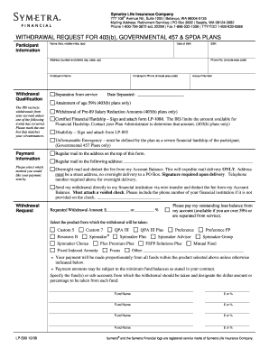 Withdrawal Request for 403(b), Governmental 457 & SPDA Plans