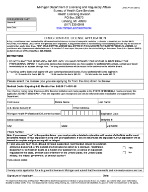 Michigan Drug Control License Application