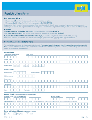 myki Registration Form