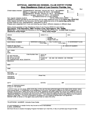 American Kennel Club Dog Obedience Entry Form