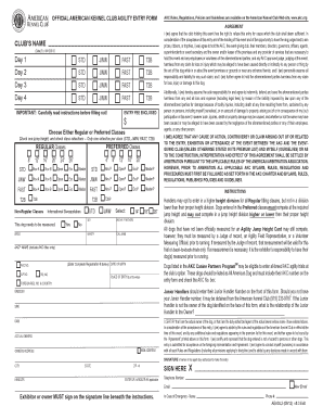 American Kennel Club Agility Entry Form
