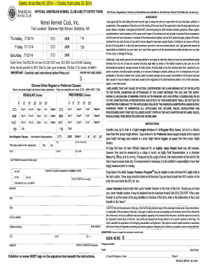 American Kennel Club Agility Entry Form