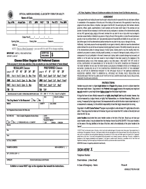 American Kennel Club Agility Entry Form