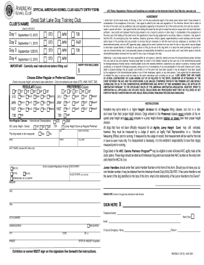 American Kennel Club Agility Entry Form