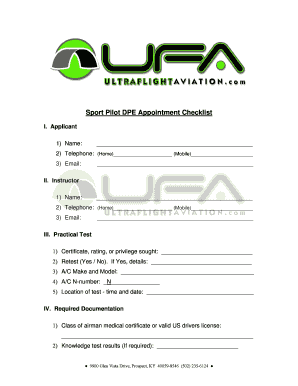 Sport Pilot DPE Appointment Checklist