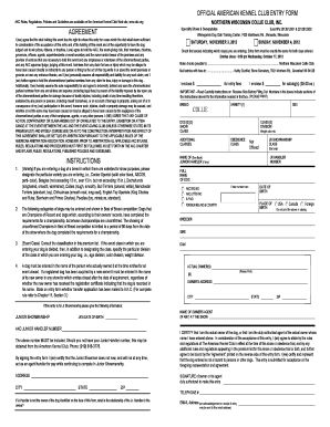 American Kennel Club Dog Show Entry Form