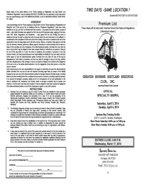 American Kennel Club Dog Show Entry Form