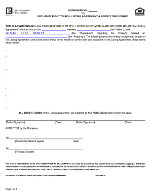 Addendum to Exclusive Right to Sell Listing Agreement