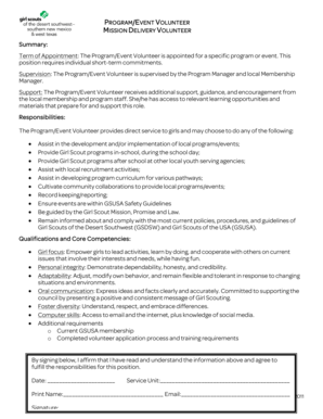 Girl Scout Program Event Volunteer Agreement