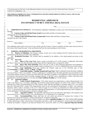 Residential Addendum to Contract to Buy and Sell Real Estate