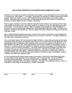 US Bankruptcy Court Real Estate Purchase Agreement