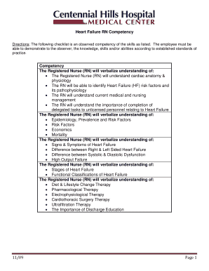 Heart Failure RN Competency Checklist