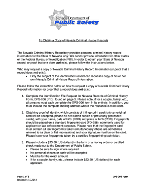 Nevada Criminal History Record Request Form