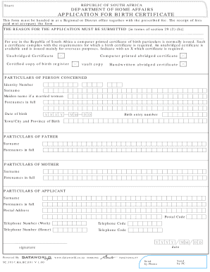 South Africa Birth Certificate Application